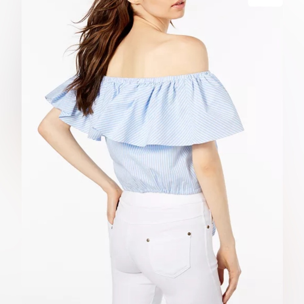 NWT JILL Jill Stuart Off-The-Shoulder Cropped Top Women’s Size 6 Blue Stripe